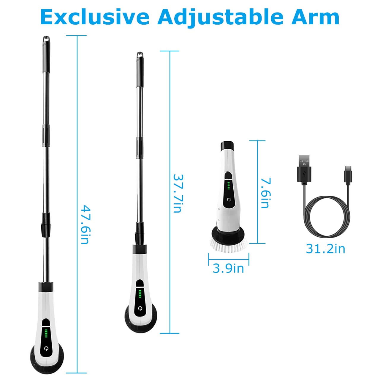 Cordless Electric Spin Scrubber -4-in-1 Rechargeable Cleaning Brush