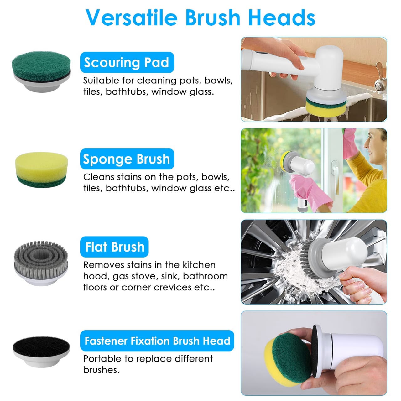 Cordless Electric Spin Scrubber -4-in-1 Rechargeable Cleaning Brush