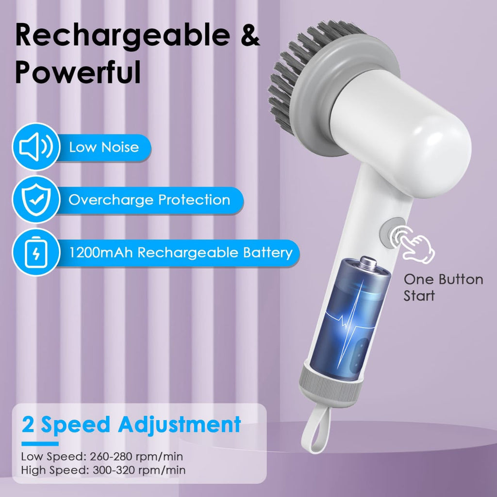 Cordless Electric Spin Scrubber -4-in-1 Rechargeable Cleaning Brush